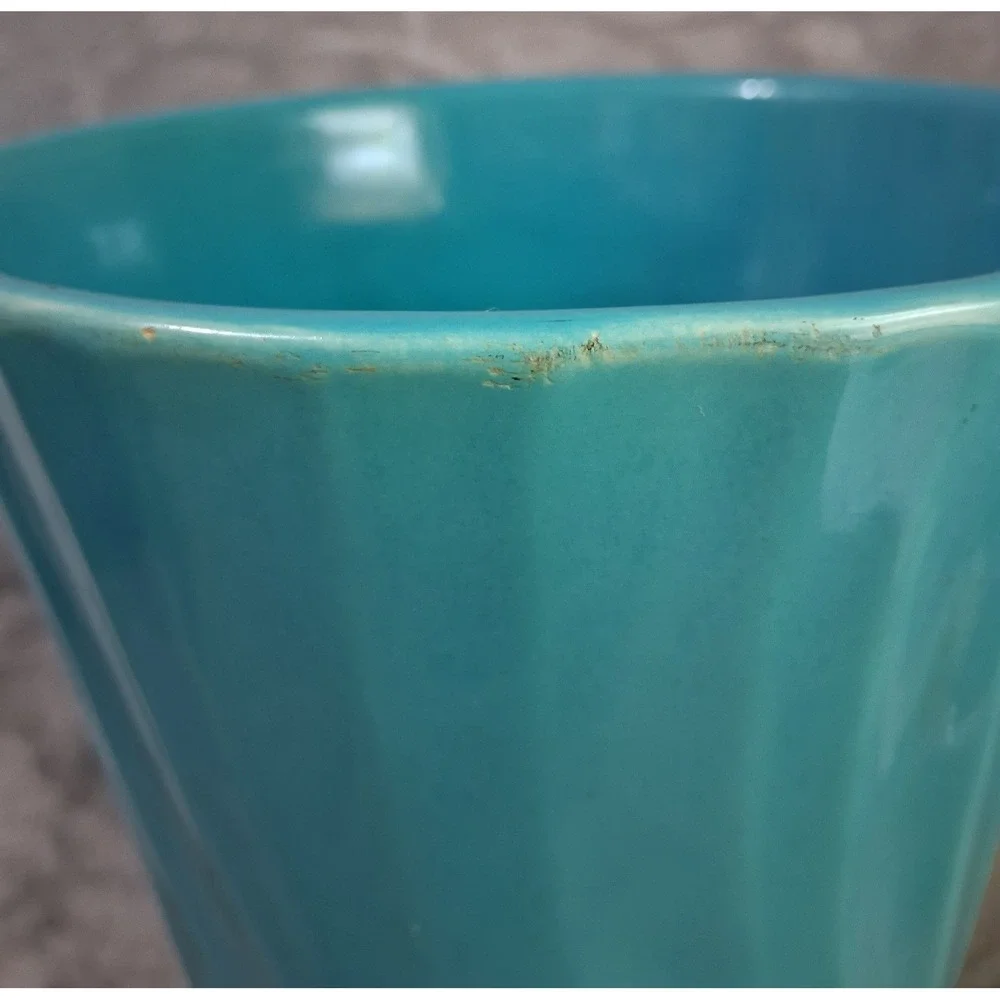 Bauer Pottery USA Turquoise Blue Swirl Flared Ceramic Vase 12.5